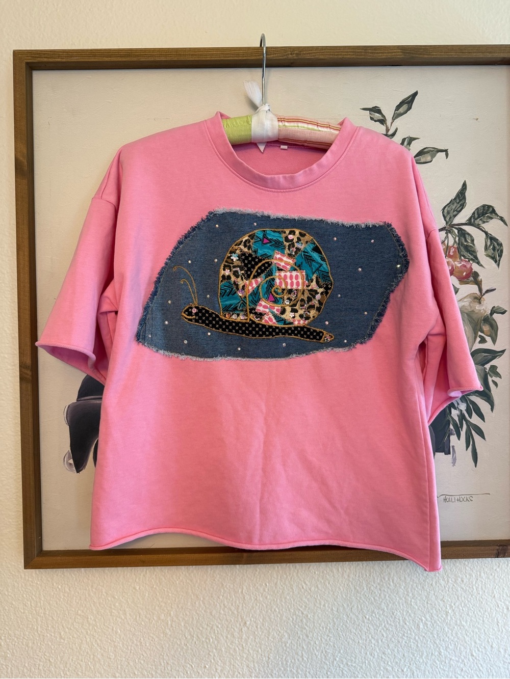 Upcycled Pink Snail Patch Short Sleeve Top